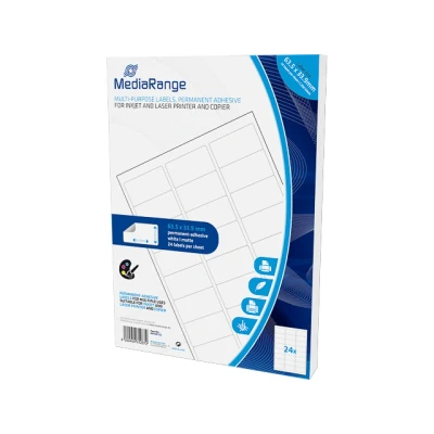 Afbeelding van MediaRange Universele etiketten, sterk hechtende, 50 vellen A4 24 labels (63,5 x 33,9mm), wit
