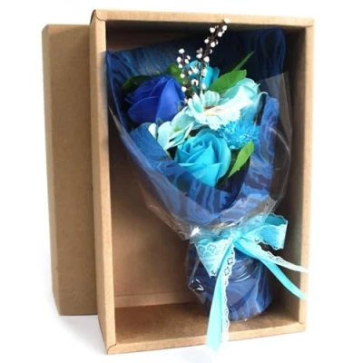 Afbeelding van Zeepbloemen Boeket in Box Blauw 4 Geurende badrozen