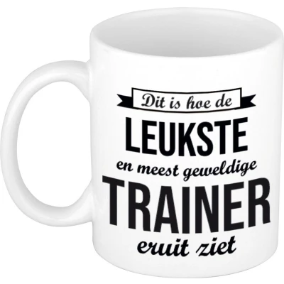 Afbeelding van Leukste en meest geweldige trainer cadeau mok / beker wit 300 ml feest mokken