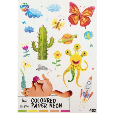 Afbeelding van Gekleurd Papier fluor A4, 40 Vellen 5 Kleuren