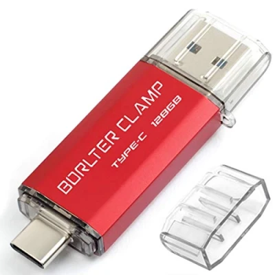 Afbeelding van BorlterClamp 128GB Type C USB Stick 3.0 OTG Geheugenstick 2 in 1 Flashstation voor Android Smartphones Samsung S10/S9/S8/Note 9, Huawei, LG, enz., Tablets en Computer (Rood)