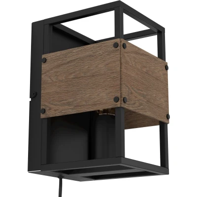Afbeelding van EGLO Evesham Wandlamp E27 24 cm Zwart/Bruin Staal/Hout