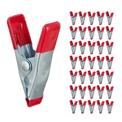 Afbeelding van Relaxdays klemmen set 36 stuks lijmklem metaal zeilklem klein klemmetjes 20 mm rood