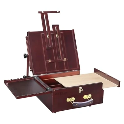 Afbeelding van MEEDEN Kunstenaar Pochade Box, draagbare Franse ezel, schets ezel doos met opslag, Plein Air Easel voor schilderen nylon draagtas, maakt buiten gemakkelijk en leuk, walnoot