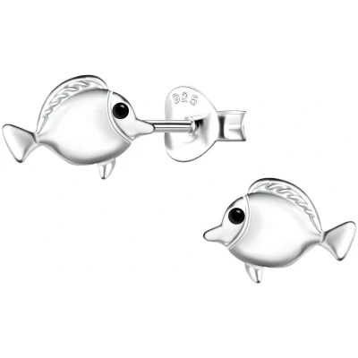 Afbeelding van JoyS Zilveren vis oorbellen 8 x 6 mm visje sterling zilver 925 met zwarte accentjes kinderoorbellen
