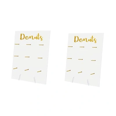 Afbeelding van 2 stuks houten donut wanddisplaystandaard herbruikbare rustieke donutbordhouder feestbenodigdheden voor bruiloft verjaardag festival tafeldecoratie, wit