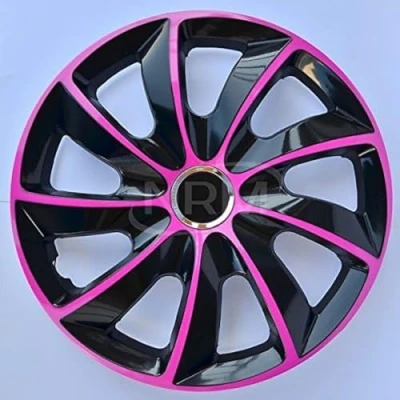 Afbeelding van NRM Stig Extra Wieldoppen 14&quot; Roze &amp; Zwart set van 4 stuks ABS / Duurzaam Resistant