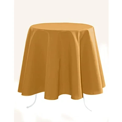 Afbeelding van STOF Lovely CASA Tafelkleed, afmetingen ø 180, 100% polyester, kleur curry, model Nelson, rond, tafellinnen, wasbaar op 30 C, buitengewone kwaliteit