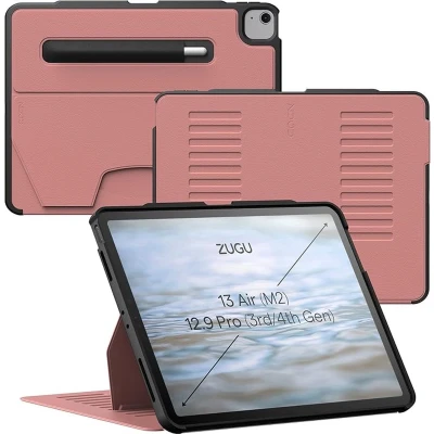Afbeelding van Zugu case iPad Air 13 (M2) 2024 &amp; Pro 12.9 (3rd/4th Gen) 2018/2020 oersterke luxe flip over volledige 360˚ bescherming met multifunctionele standaard functie geschikt voor Apple Pencil Desert Rose