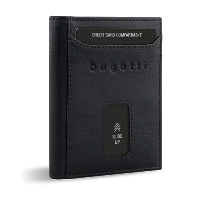 Afbeelding van bugatti Secure Slim Mini Speciaal portemonnee, XL voor muntgeld, RFID, leer, zwart nappa