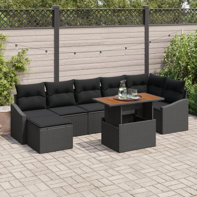 Afbeelding van vidaXL Tuin Sofa Set van 8 Zwart Poly Rattan delige Eetset