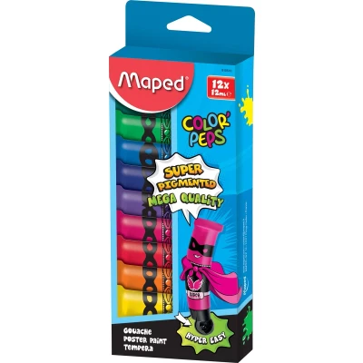 Afbeelding van Maped Color&#039;peps Plakkaatverf, Tubes Van 12 Ml, Ophangdoos Met In Geassorteerde Kleuren Plakkaatverf