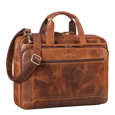 Afbeelding van STILORD &#039;Antoine&#039; Laptop Schoudertas Leer voor 15.6&#039; Computers Grote Vintage Werktas Business Messenger Bag Kantoor Universiteit Echt Leer, Kleur:kara cognac