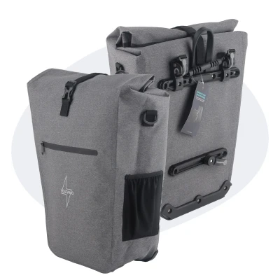 Afbeelding van Voltano Luxe E bike Fietstas 28L Grijs Pakaftas Met Laptop vak 100% Waterdicht