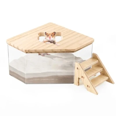 Afbeelding van Lucxhcky Hamster Zand Bad Box Container, Gerbil Stofbad, Kattenbak Chinchilla Stofbad Accessoires (Pentagon+Ladder) (badkamer+ladder)