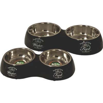 Afbeelding van Hondeneetbak dubbel plastic/RVS water/food 27 cm zwart Gebr. de Boon