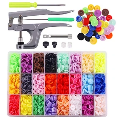 Afbeelding van Glarks 384 stuks drukknopen plastic knopen met tang set voor kleding naaien, slabbetjes, regenjas knutselen