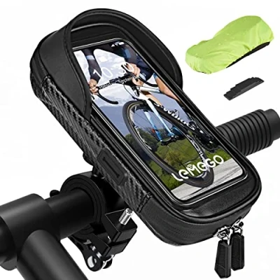Afbeelding van LEMEGO Telefoonhouder Fiets Fietstas Waterdicht, Bike Phone Holder Bag Motor Stuurtas 360 Rotatie met Regenhoes Opslagruimte Fietstelefoonhouder voor Smartphone tot 7 inch