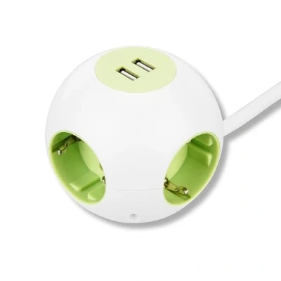 Afbeelding van REV 0015408102 PowerGlobe, stopcontact rond, 2 x USB, 1,4 m 3500 W, wit groen