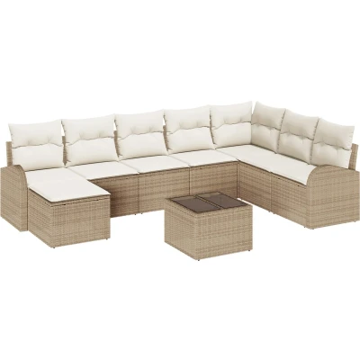 Afbeelding van vidaXL Tuin Sofa Set van 9 Crème Rattan Rechthoekig
