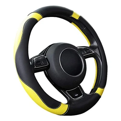 Afbeelding van Auto Stuurhoes Stuurwielbeschermer Microfiber Leer Universeel 37 38cm/15&quot; Antislip Ademend Duurzaam (Geel)