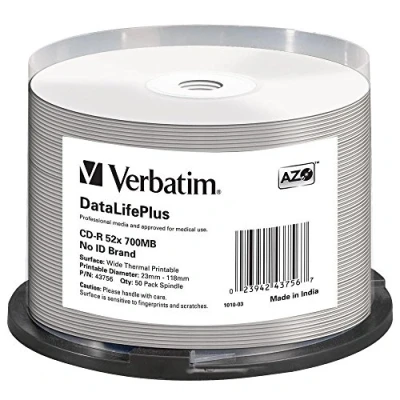 Afbeelding van Verbatim CD R onbewerkte schalen (52 x speed, 700 MB, 50 stuks)