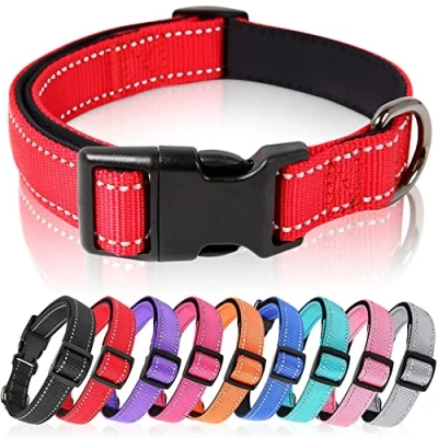 Afbeelding van HEELE Hondenhalsband, Hondenhalsband van Nylon, Reflecterende Halsband Hond met Zacht Neopreen Gevoerd voor Puppy&#039;s Kleine Middelgrote Honden, Rood, M