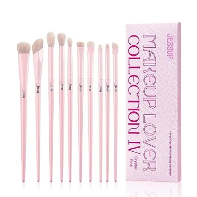 Afbeelding van Jessup oogmake up kwastenset, 10 stuks roze kwasten voor concealer oogschaduw eyeliner make blending oogborstels, premium kwaliteit synthetisch, T496