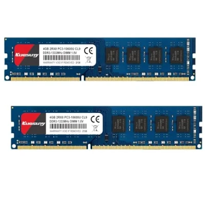 Afbeelding van Kuesuny 8GB Kit (2X4GB) DDR3 1333MHz Udimm Ram PC3 10600 10600U 1.5V CL9 240 Pin 2RX8 Dual Rank Non ECC Unbuffered Desktop Computer Geheugen Module Upgrade