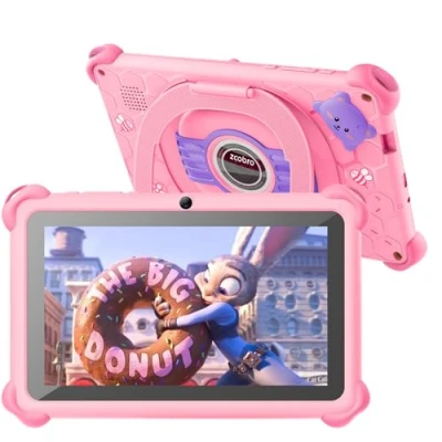 Afbeelding van zcobro , Tablet voor kinderen met hoes, Android kindertablet, 2 GB RAM + 32 ROM 256 uitbreidbaar, wifi, Bluetooth, Type C, kinderbeveiliging, kindertablet Quad Core, roze