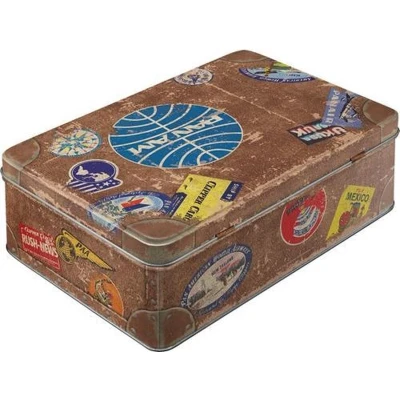Afbeelding van Nostalgic Art Retro voorraaddoos plat, 2,5 l, Pan Am reisstickers cadeau idee voor reizigers, blik met deksel, vintage design