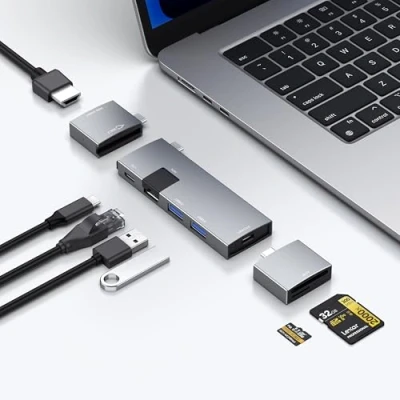 Afbeelding van USB C Hub voor MacBook, 7 in 2, Thunderbolt 4 poort, 4K 60Hz HDMI, Ethernet, 2 A gegevenspoorten, microSD SD kaartlezer MacBook Pro 13 inch, Air M1 M2 M3 iPad
