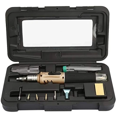 Afbeelding van Soldeerbout kit, 10 stuks HS 1115K multifunctionele butaangas soldeerbout, draadloze soldeer lasfakkel voor laboratorium verwarming onderzoek, keuken bakgereedschap (goud)