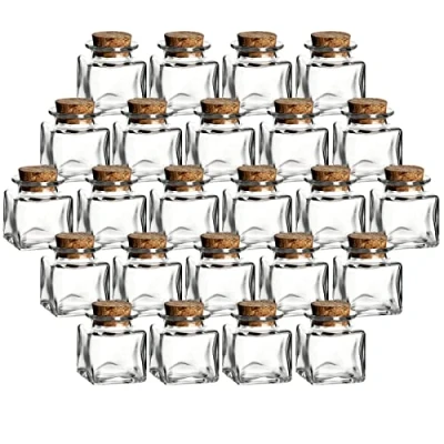 Afbeelding van gouveo Set van 24 kruidenpotjes 50 ml vierkant met kurk mini kurkglazen kurksluiting kleine voorraadpotten voor kruiden, specerijen glazen pot