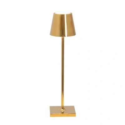 Afbeelding van Zafferano, Poldina Micro Lamp met Glanzend Gouden Afwerking, Oplaadbare Snoerloze Tafellamp Touchbediening, Geschikt voor Binnen en Buiten, Dimmer, 2200 3000 K, Hoogte 27,5 cm