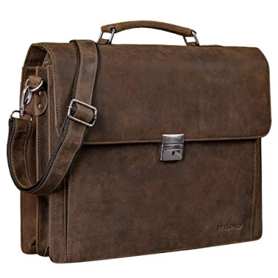 Afbeelding van STILORD &#039;Johann&#039; Klassieke aktetas heren dames businesstas voor 15,6 inch laptop geschikt grote DIN A4 mappen met slot rundsleder, Kleur:missouri bruin