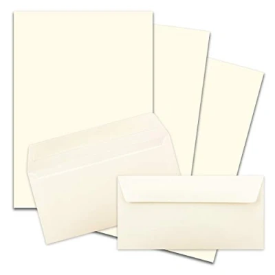 Afbeelding van Set van 25 x briefpapier, DIN A4, met lange enveloppen, kleefstof, natuurlijk wit, mat schrijfpapier enveloppen FarbenFroh by GUSTAV NEUSER