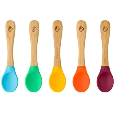 Afbeelding van bamboo bamboo® Baby Weaning Lepels Set van 5 Bamboe met Zachte Siliconen Tips Ergonomische Handgrepen Gemakkelijke Grip BPA vrij (Set 5, Zonder Roze)