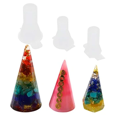 Afbeelding van siliconen hars mallen, 3 stuks kegel mal mallen voor gieten transparant kristal epoxy doe het zelf sieraden ambachten ringhouder hanger ringsteun