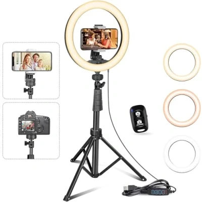 Afbeelding van UBeesize Ring Licht met Statief, 10 Inch Selfie 62 Statief Touch Control en Bluetooth Afstandsbediening voor Live Stream/Make up/Video/Fotografie
