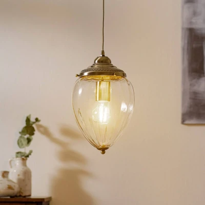 Afbeelding van Searchlight Hanglamp Pineapple, messing antiek