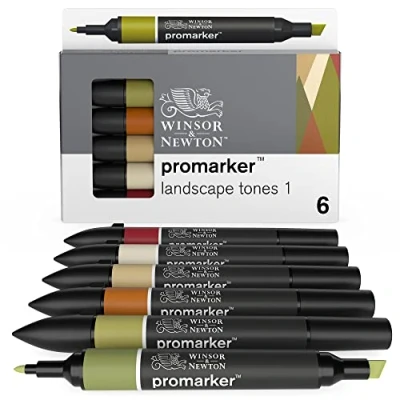 Afbeelding van Winsor &amp; Newton 0290117 Promarker, professionele layoutmarker 2 punten, fijn en breed voor tekeningen, ontwerp lay outs Set 6 Landscape 1