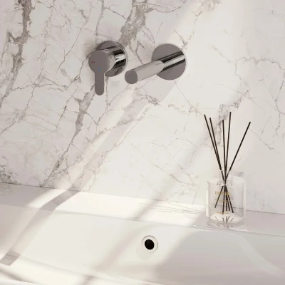 Afbeelding van BRAUER Chrome Edition inbouw wastafelmengkraan met rechte uitloop en rozetten model D2 chroom