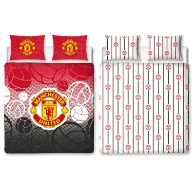 Afbeelding van Manchester United FC Character World officiële dubbele dekbedovertrekset, Crest Design Rood omkeerbaar 2 zijdig voetbal beddengoed cover koopwaar inclusief bijpassende kussenslopen