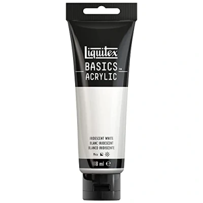 Afbeelding van Liquitex Basics 8870075 Monopigmenteerde acrylverf, kunstenaarspigmenten, lichtecht, gemiddelde viscositeit, achivkwaliteit, zijdeglanzende afwerking, 118ml Iridescent White