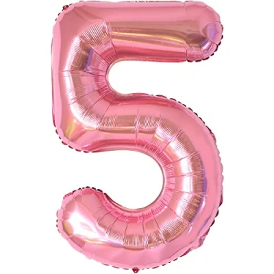Afbeelding van Verjaardagscijfer ballon 5 jaar folieballon XXL roze enorme in 40 101 cm verjaardagsdecoratie cijfer decoratie voor verjaardag vliegt met helium