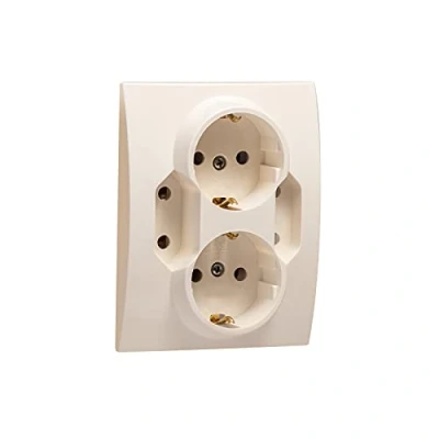 Afbeelding van 4 voudige inbouwcontactdoos, veiligheidscontact, stopcontact, inbouwstopcontact, IP20 (5402 crème)