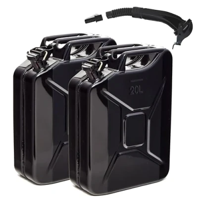 Afbeelding van BW® Brandstofjerrycan metaal jerrycan 2x 20 liter met schenktuit zwart RAL 9005 TÜV getest en VN goedkeuring Made in Europe