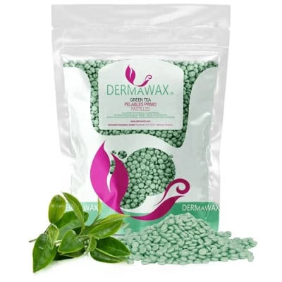 Afbeelding van Groene thee filmwas, premium waxparels, zonder waxstrepen, voor ontharing, Braziliaanse waxing, het hele lichaam, benen, gezicht en armen