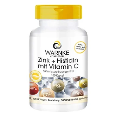 Afbeelding van Zink + Histidine Vitamine C hoge dosering &amp; veganistisch 100 capsules Warnke Vitalstoffe Duitse apothekerskwalitei